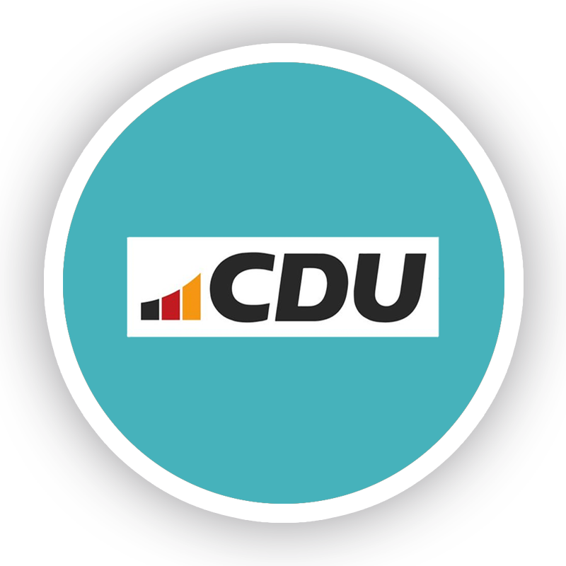 Ein runder Button mit dem Logo der CDU