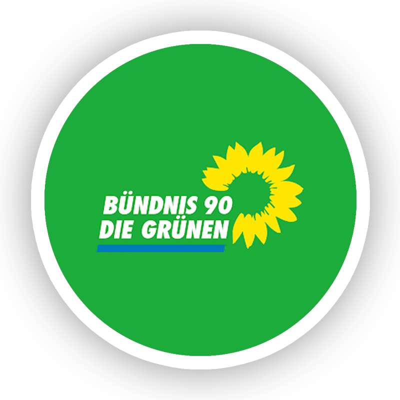 Ein runder Button mit dem Logo der Grünen