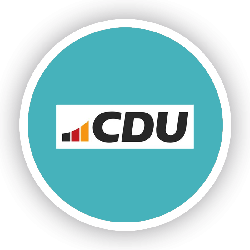 Ein runder Button mit dem Logo der CDU