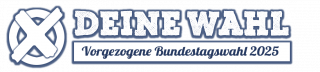 Das DEINE WAHL-Logo in weißer Schrift auf dunkelblauem Hintergrund